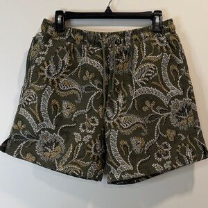 Olive Floral Flat Front Men's Shorts with Drawstring